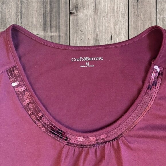 Croft & Barrow Burgundy Red Maroon Sequin Pleated Neckline Sleeveless Tank Top M - Picture 8 of 8